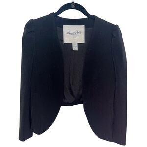American Rag Women's Black Blazer Jacket Small Lined Puff Shoulders Career Edgy